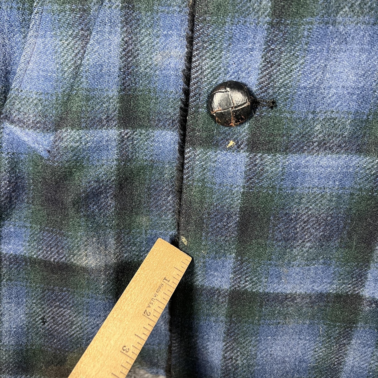 Vintage Pendleton Coat Mens 38 Blue Plaid Wool Overcoat Fur Trim Quilted 70s