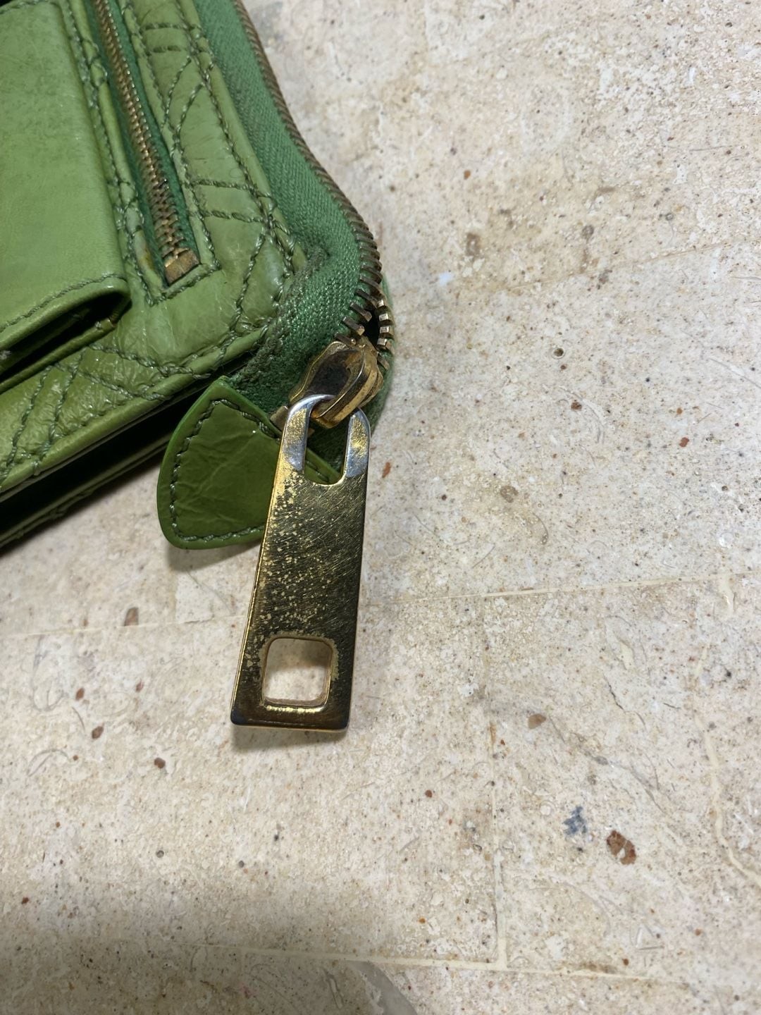 Marc Jacobs Vintage Green Quilted Leather Push Lock Double Pocket Zip Wallet