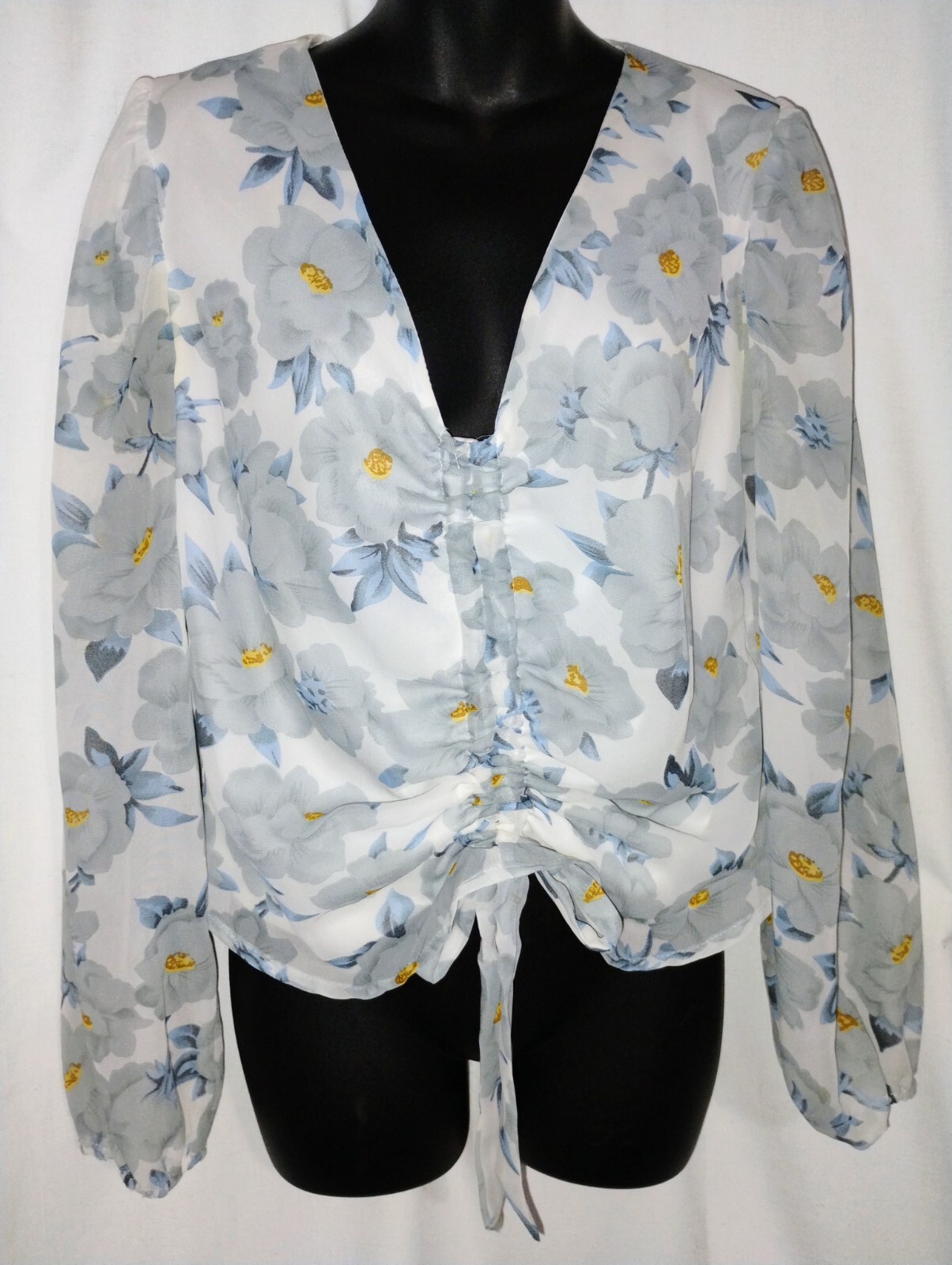 PRETTY SWEET LEMON L/S POLYESTER FLORAL BLOUSE SHIRT SZ L