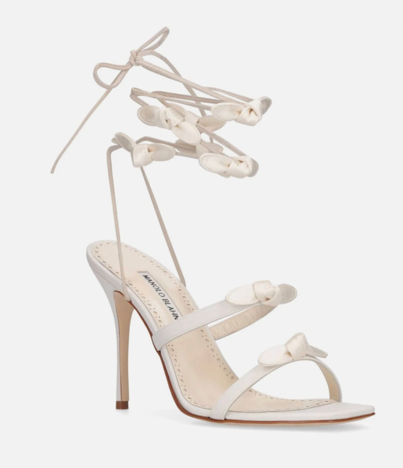 Manolo Blahnik Fiocco Mini Bow Ankle Tie Heel – 105mm, size 37