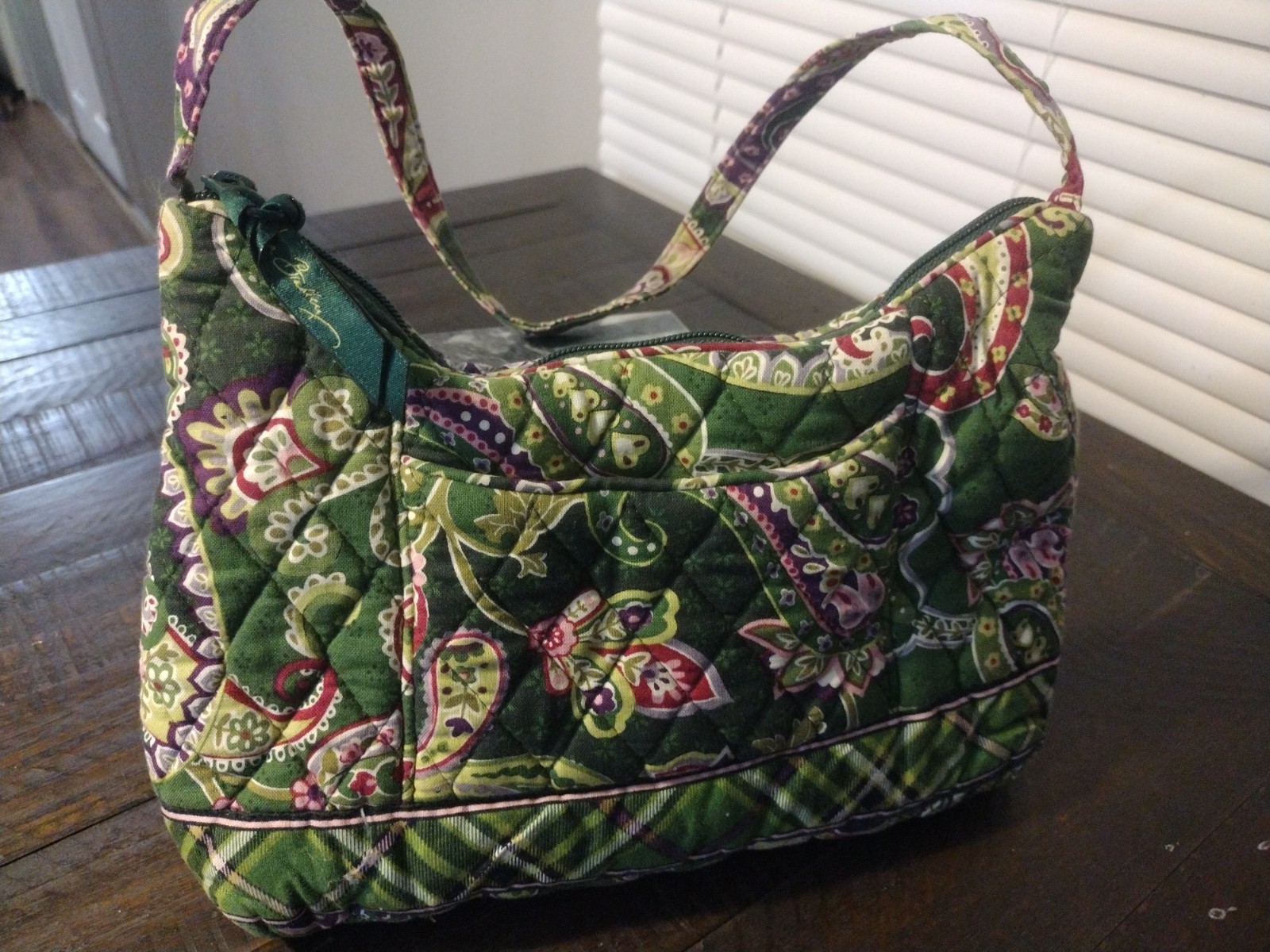 Vera Bradley Chelsea Little Toggle Small Tote Bag Green Plaid Paisley Handbag