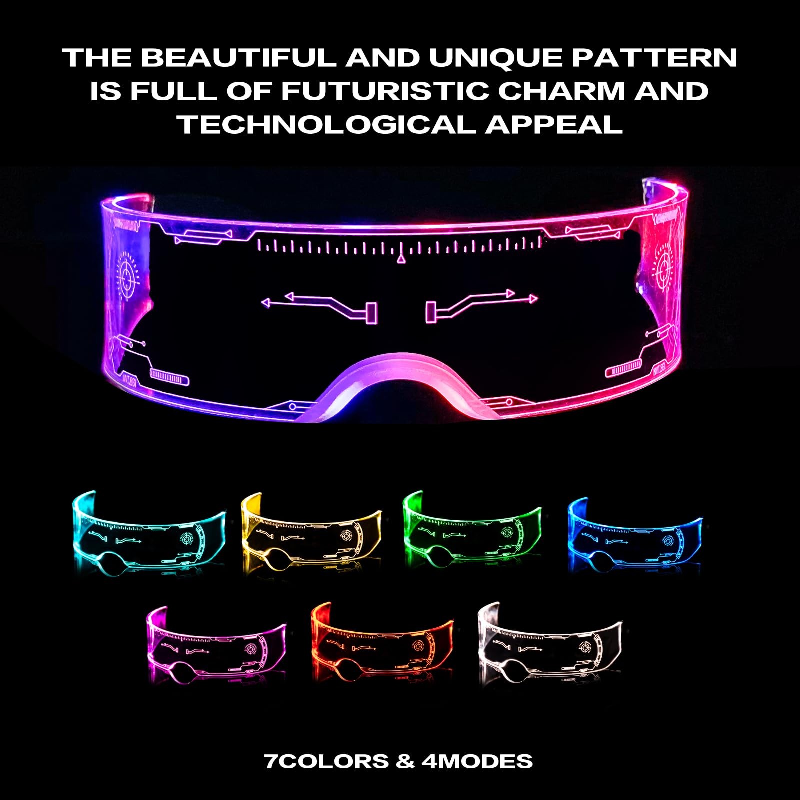 GLITCHCORE Led Visor Light Up Glasses 7 Colors and 4 Modes Large, A2
