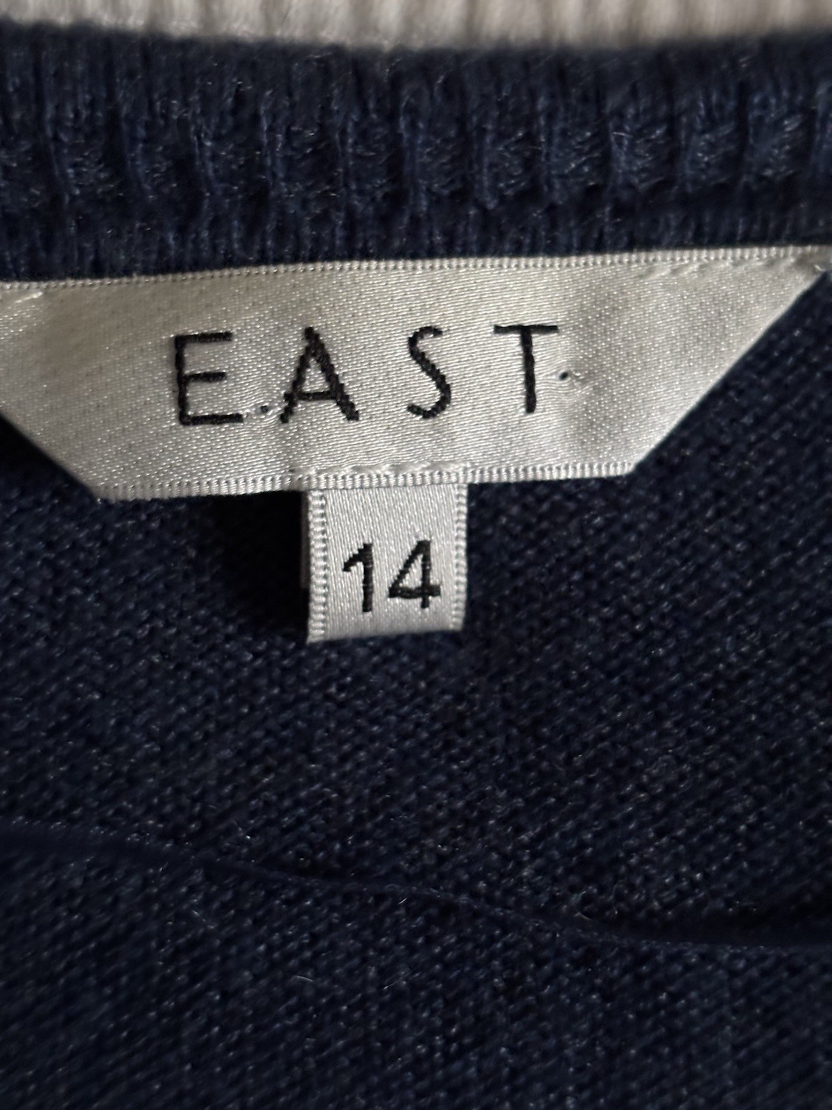 East Ruffle Front Open Cardigan Blue Angora Cotton Blend Uk14 Waterfall Soft