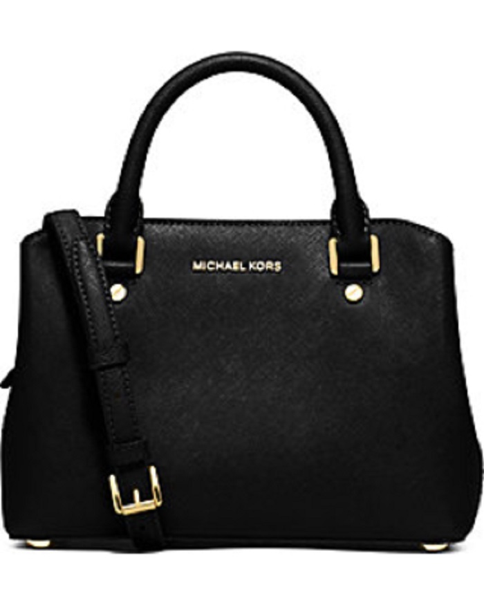 NEW Michael Kors Small Savannah Black gold Saffiano Leather Satchel bag handbag