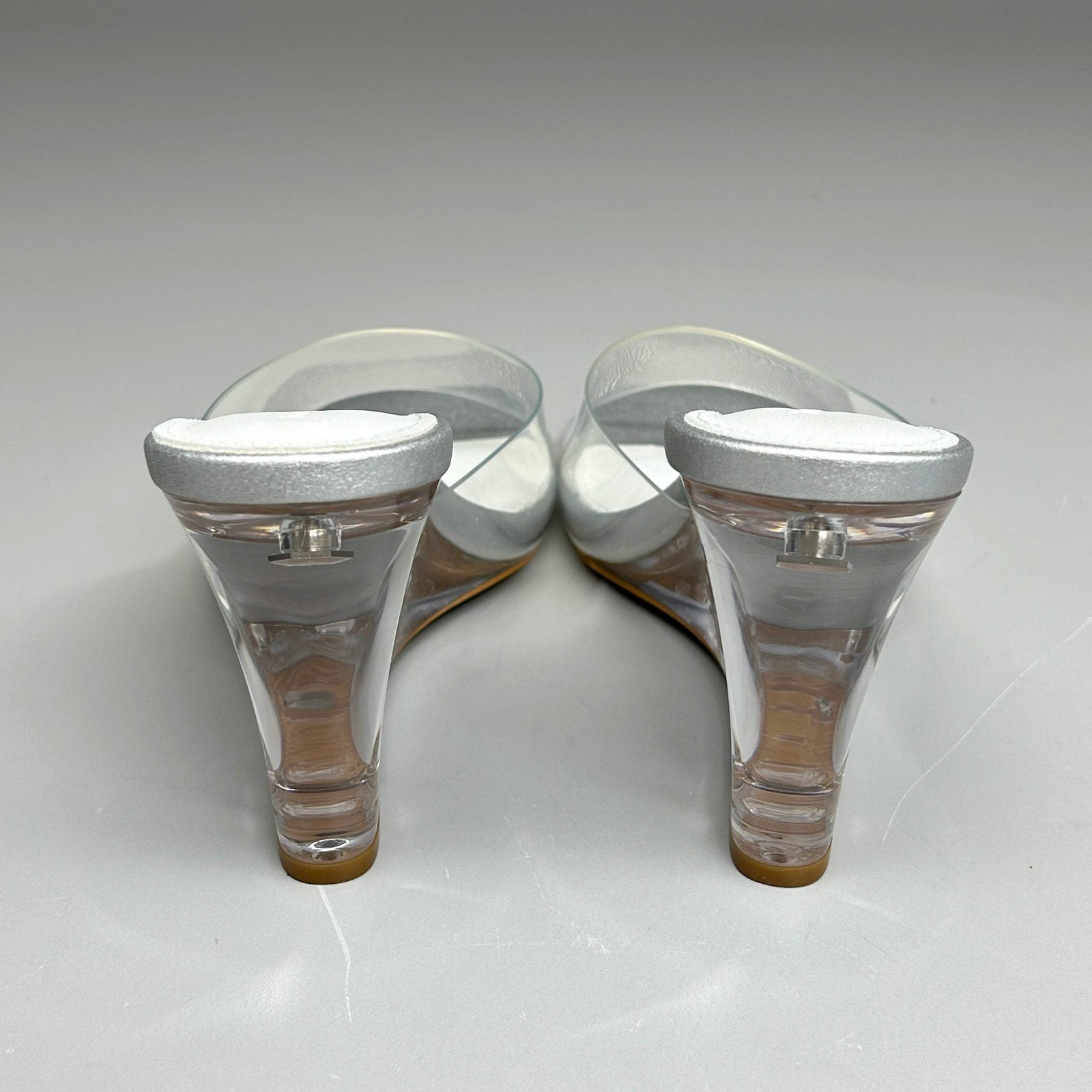 TONY BIANCO Alessi Clear Vinylite/Silver Wedges Women’s Heels Sz 7 (New)