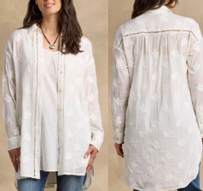 NEW! SUNDANCE LIVING CATALOG Cloverfield Embroidered TUNIC Shirt Top White M
