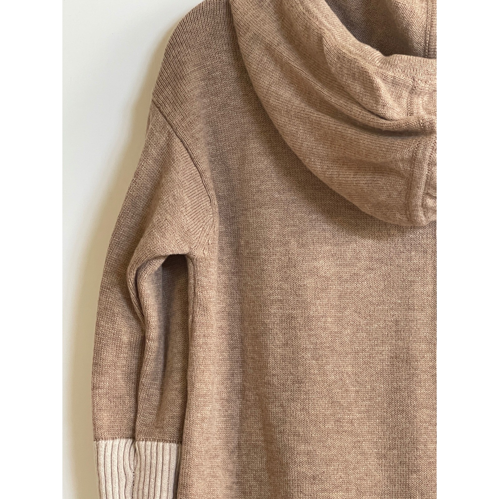 Athleta 100% Wool Sweater Women XXS Hooded Tan Brown Knit Cozy Oversized Top