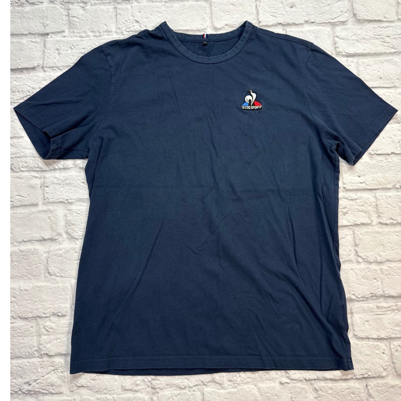 Le Coq Sportif T-Shirt Mens Large Navy Blue Excellent Logo Patch Cotton Tee