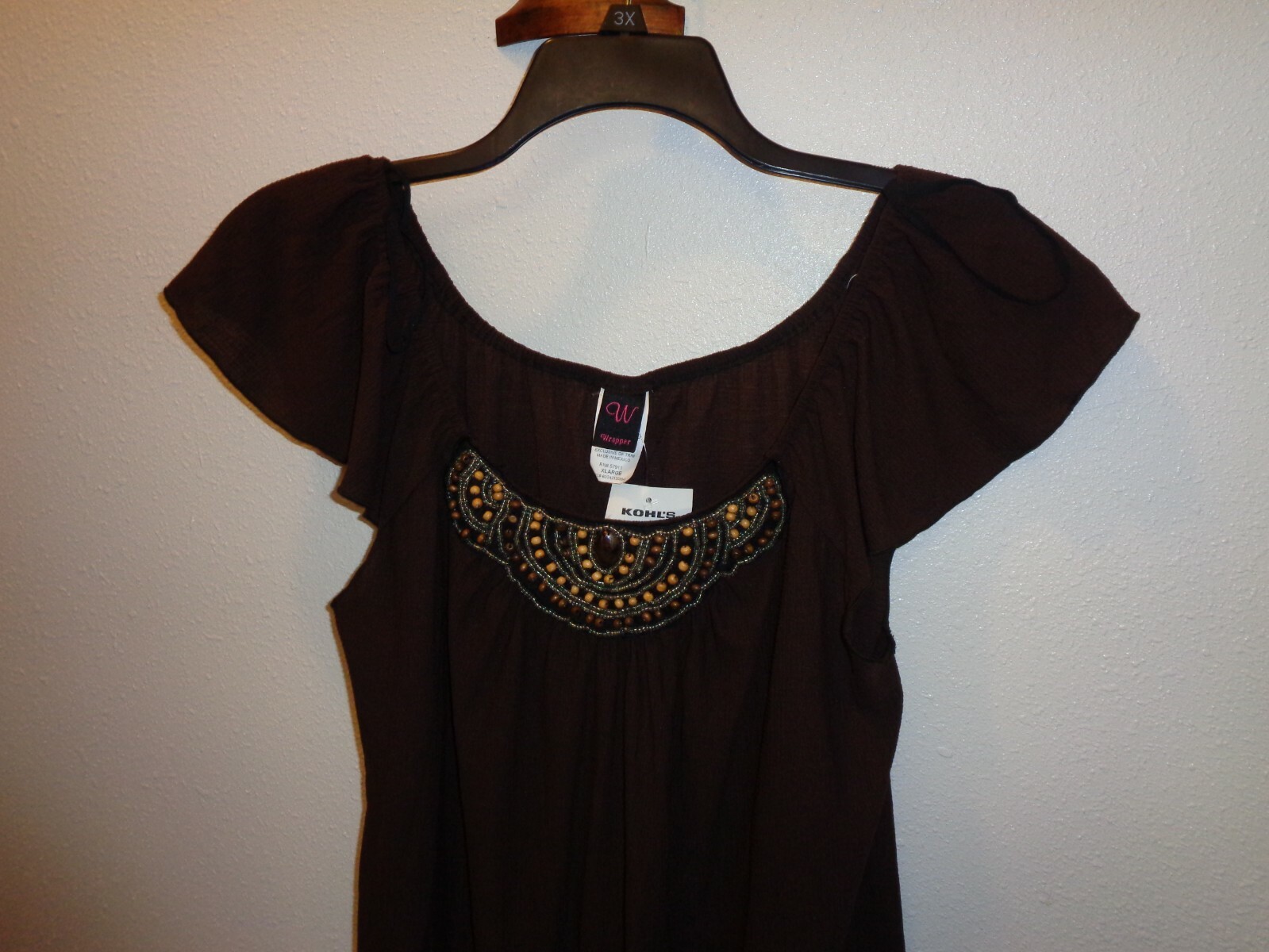 WRAPPER Junior’s Brown Top Blouse NWT Size XL Short Sleeve