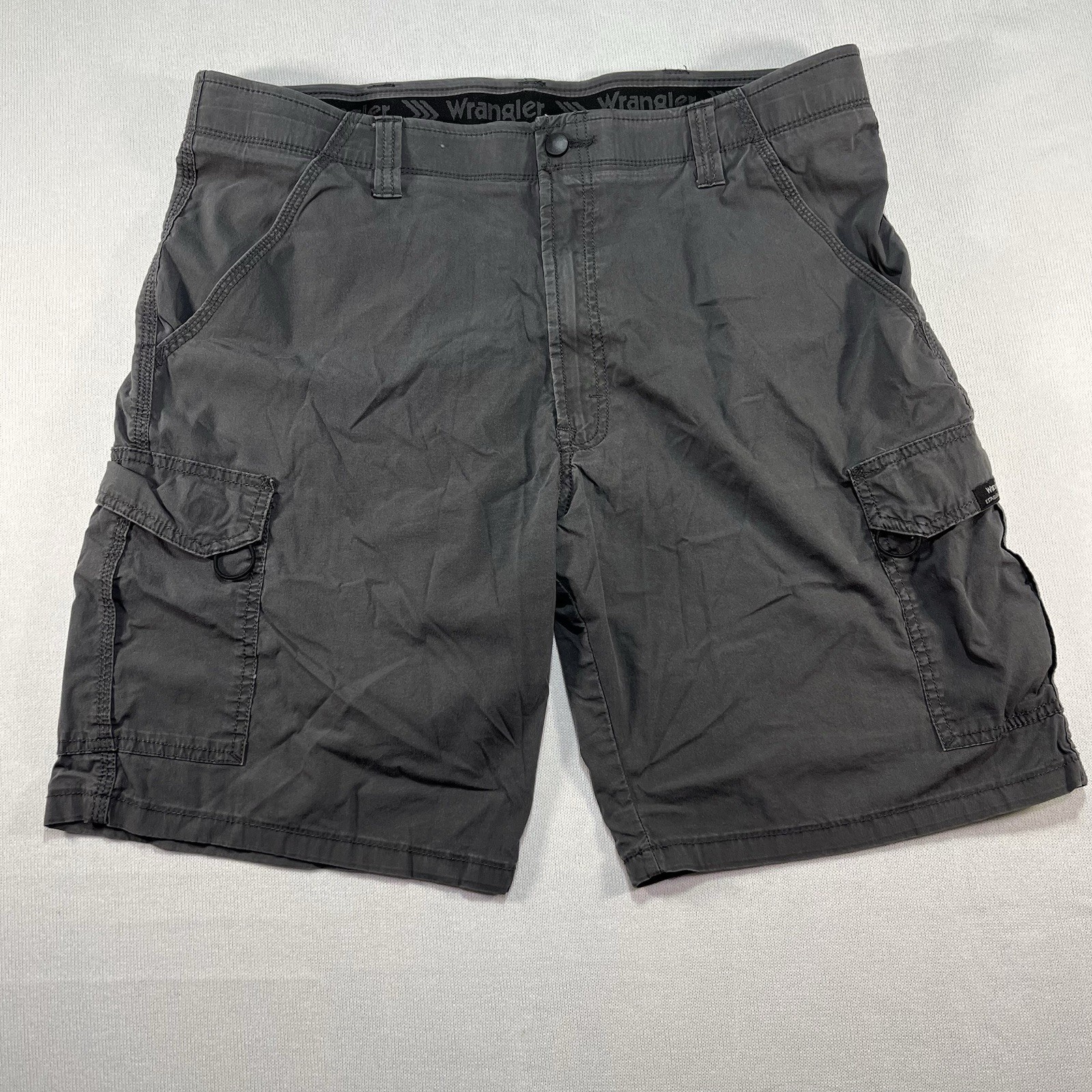Wrangler Mens Cargo Shorts Size 36 Grey Charcoal Nylon Poly Stretch Y2K Baggy