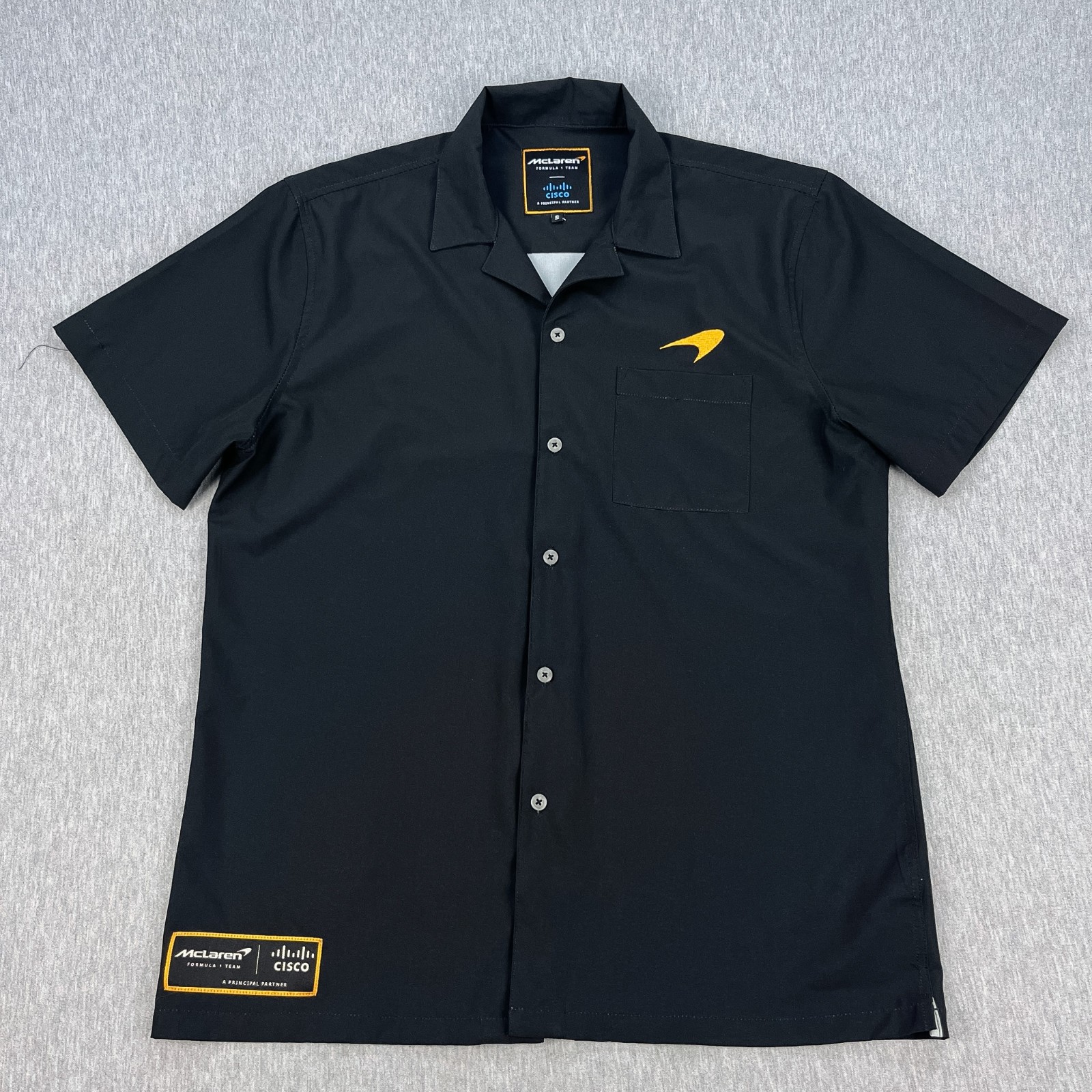 McLaren Formula 1 Team Official Logo Shirt Mens S Black Cisco Partner Stretch