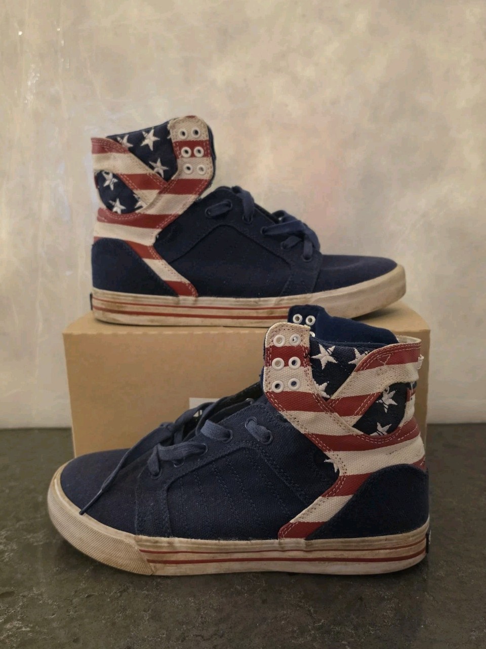 Supra Muska 001 American Flag High Top Skate Shoes Mens Size 9 Red White Blue