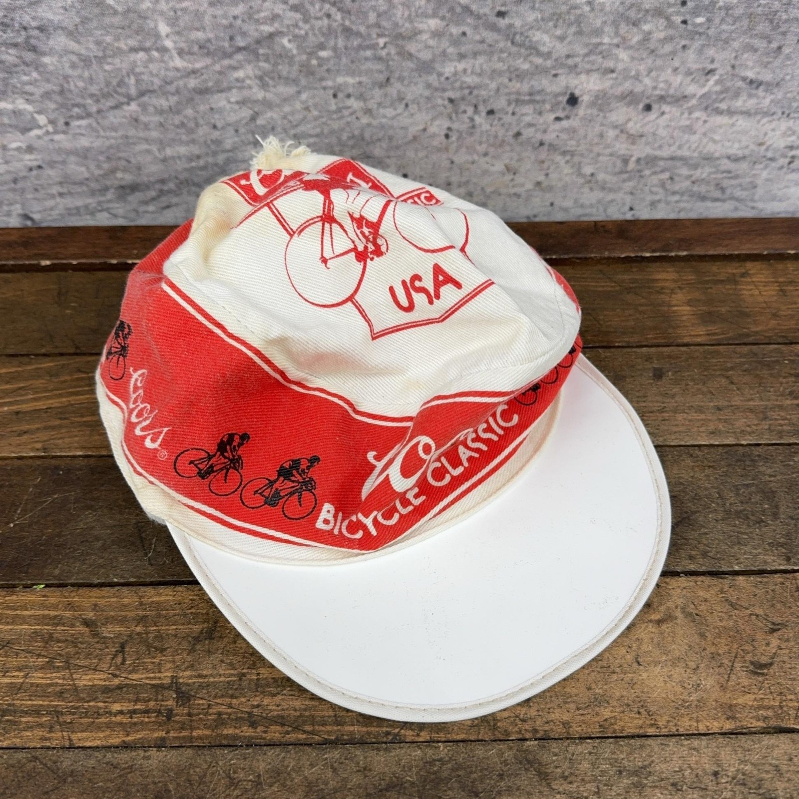 Vintage Coors Bicycle Classic Cycling Hat Cap Fitted Mens One Size Red 80s Stain