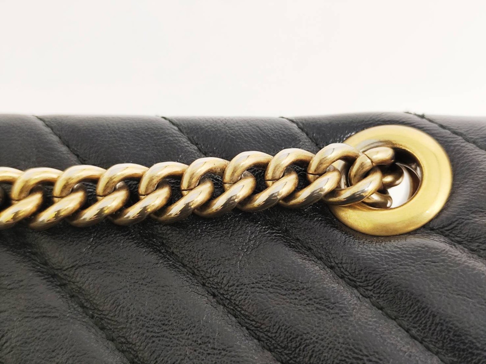 Gucci GG Marmont Shoulder Bag Black Red Trim Chain 443497