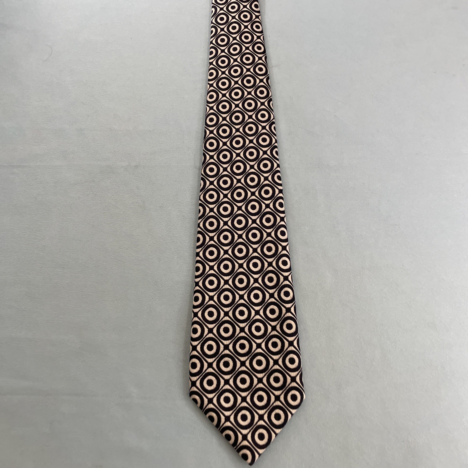 Commodore Trevira Atomic MCM Tie Geometry Circles Blue Wide Vtg 60s Necktie 4×51
