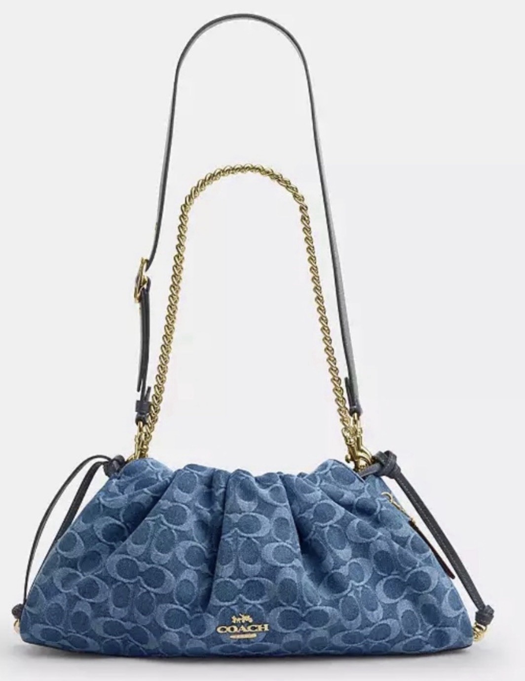 NWT Coach CDB97 Faye Large Chain Shoulder Bag Signature Blue Denim Gold/Indigo