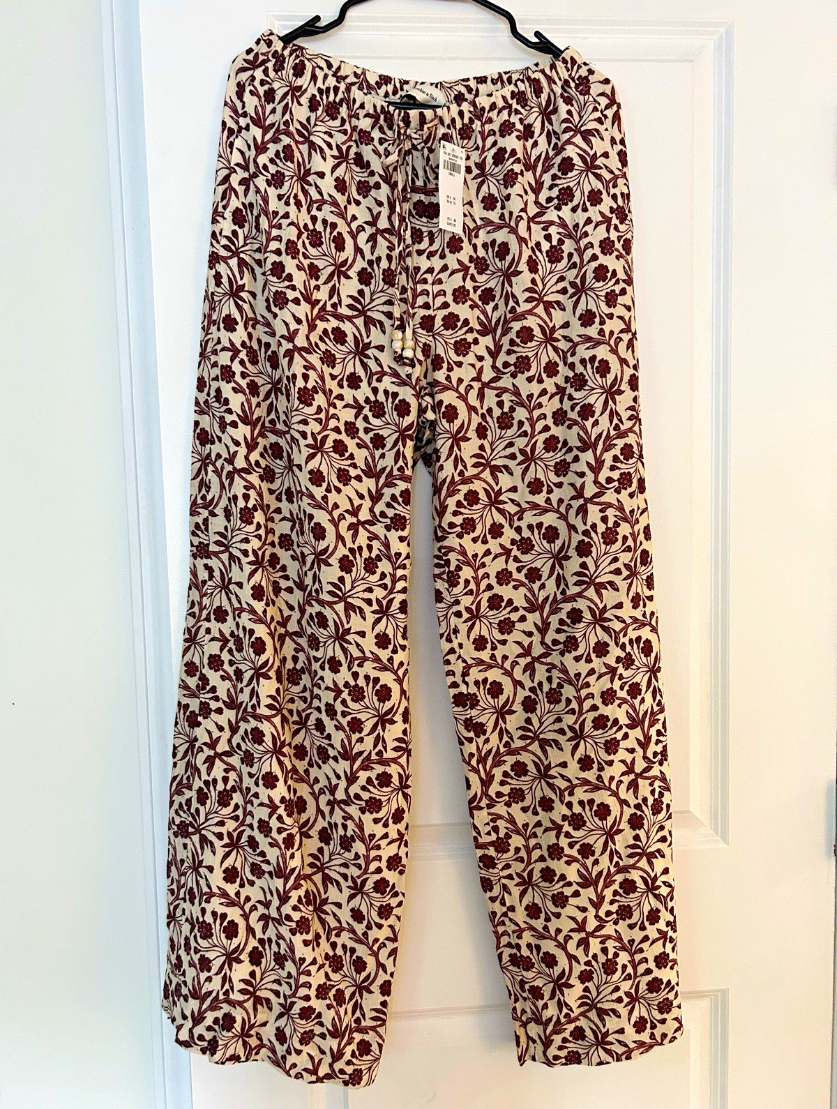 Abercrombie & Fitch Women’s Floral Wide-Leg Pull-On Pants Elastic Drawstring S