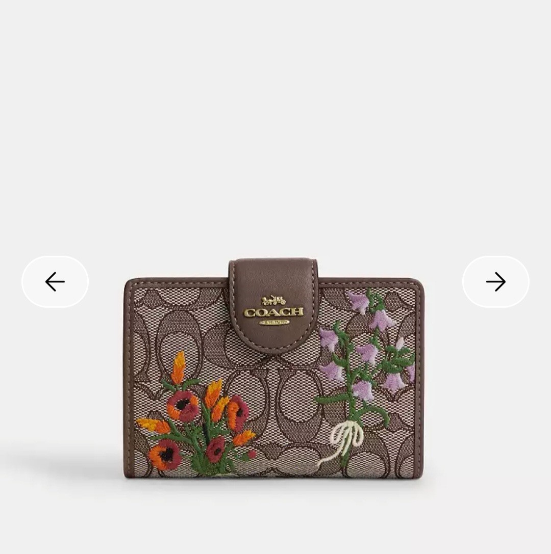 COACH CEC32 Medium Corner Zip Wallet Signature Jacquard w Floral Embroidery NWT