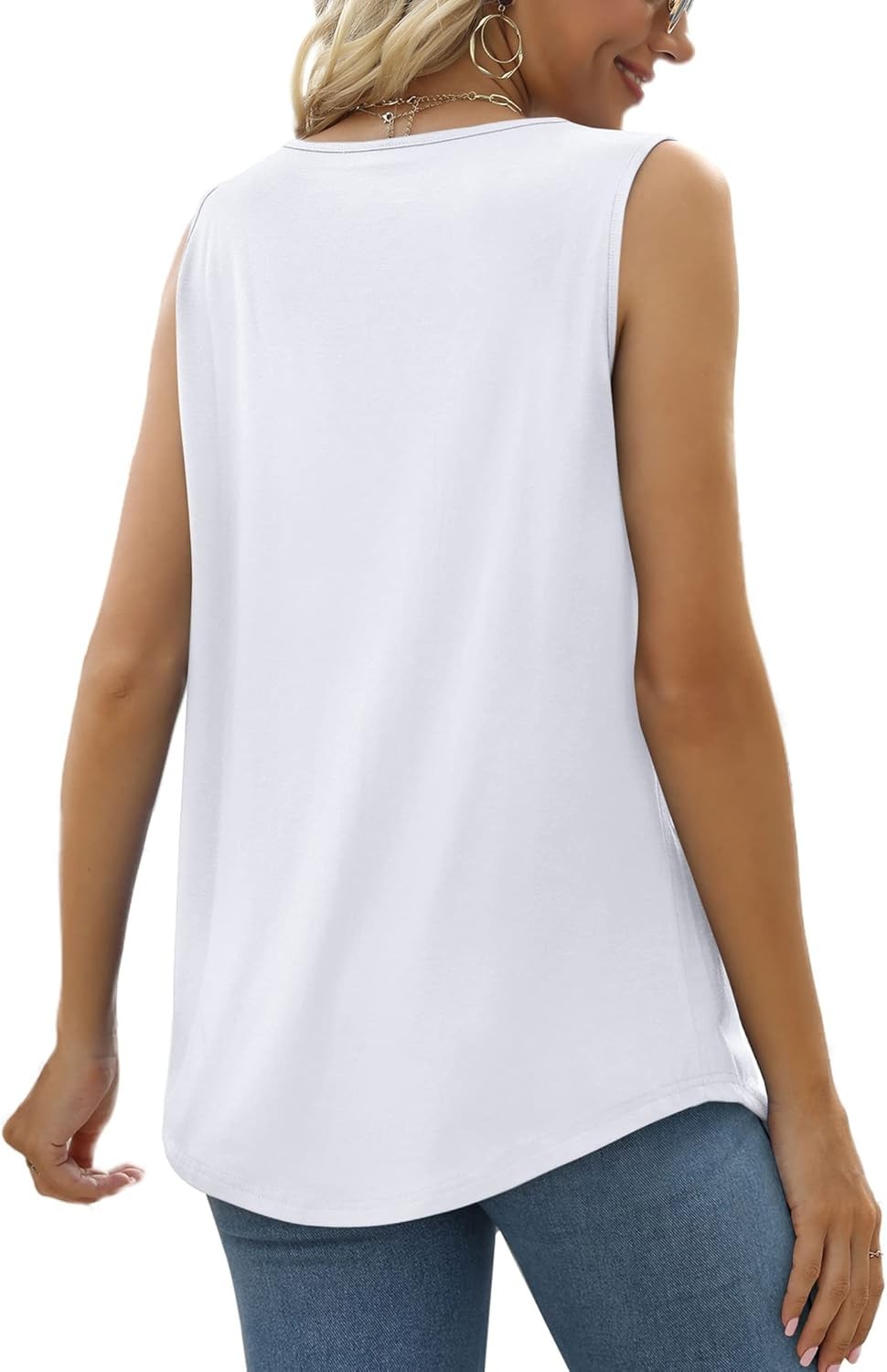 Tee Women’s Square Neck Top Casual Pullover Tank Pleated Tops Color Solid Summer