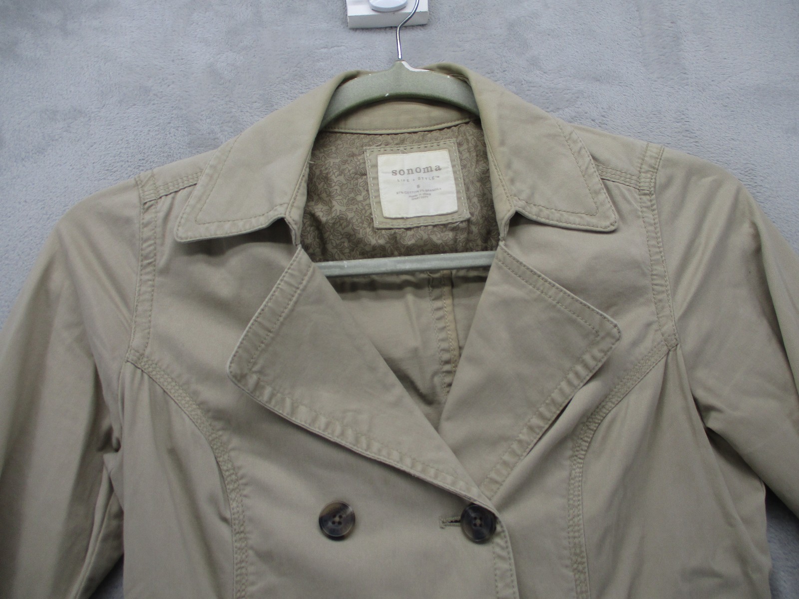 Sonoma Trench Coat Jacket Womens Small Tan Double Breasted Belted Spring Classic