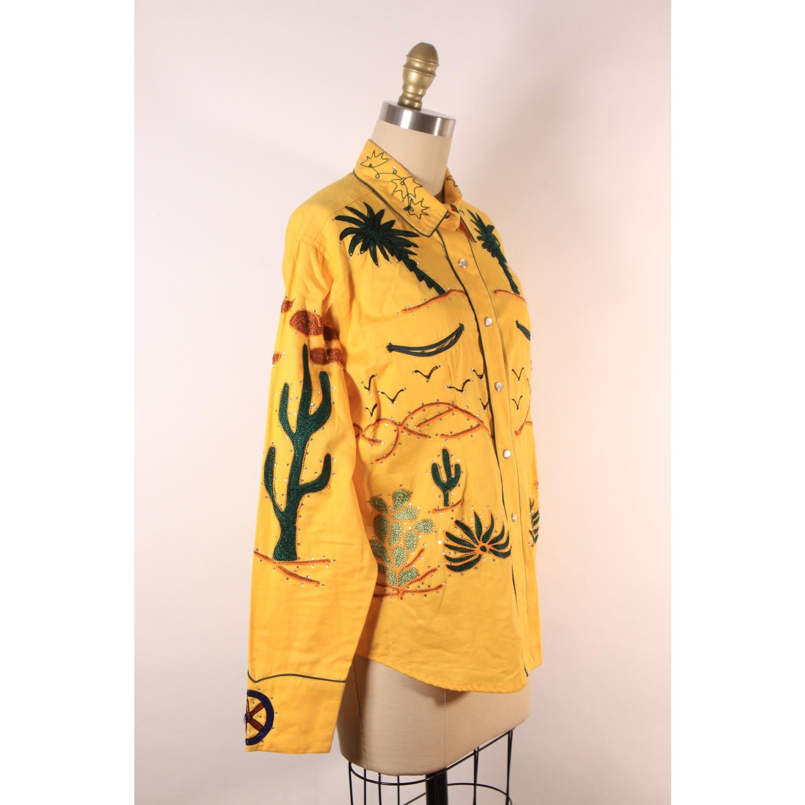 Repro Modern Vintage Style Western Novelty Cactus Wagon Pearl Snap Shirt