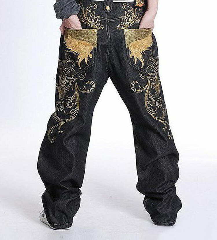 New Mens Jeans Denim Embroidery Baggy Loose Hip Hop Trousers Large Size W30-W46