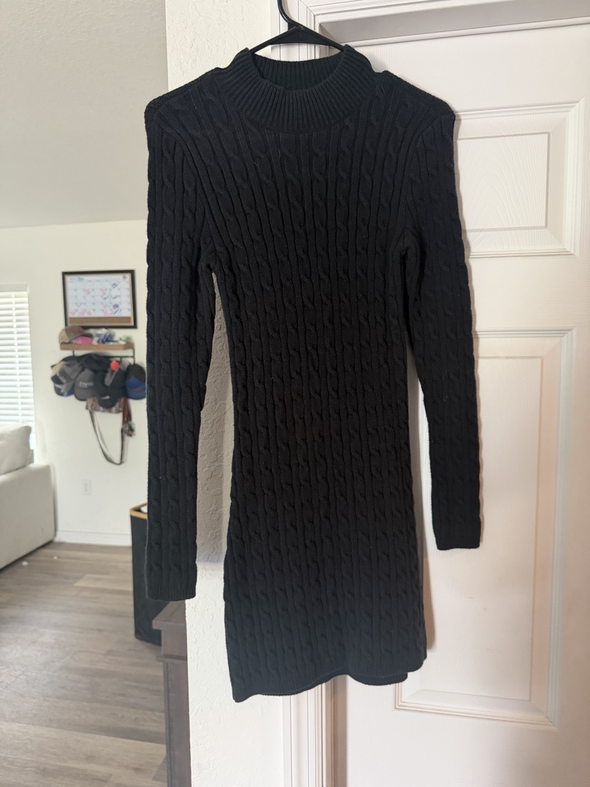Hollister Women’s M Black Solid Mock Neck Cable Knit Long Sleeve Short Dress