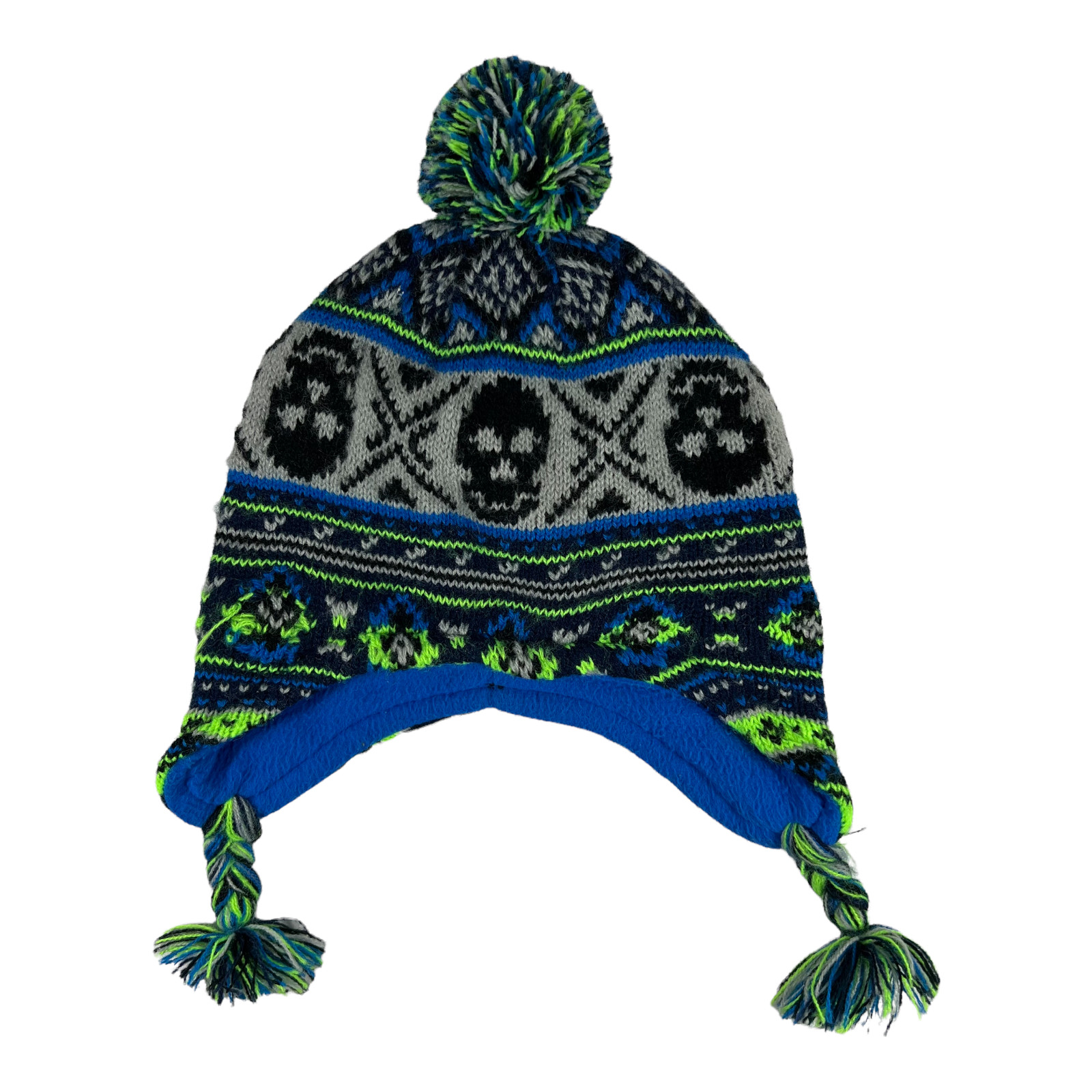 Wonderkids Beanie Hat Black Neon Green Blue Skulls Unisex