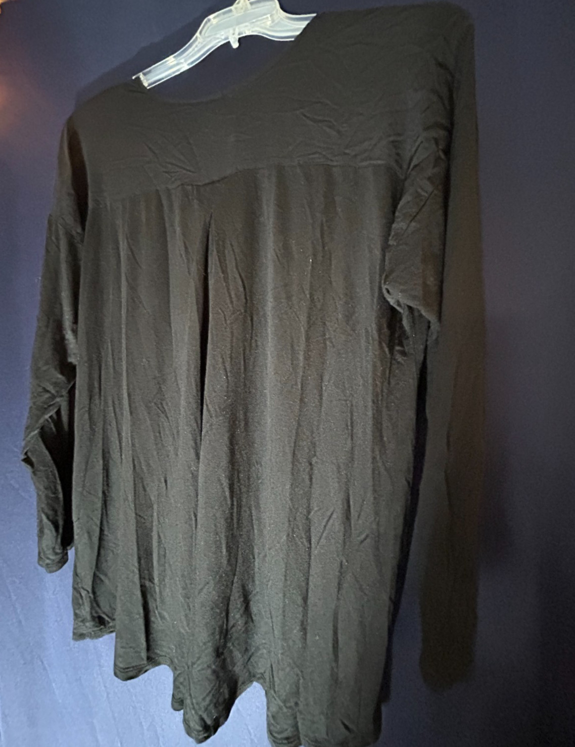 Lane Bryant 18 20 Plus Black Mixed Media Blouse Stitching Pleated Back 7/8 Slv