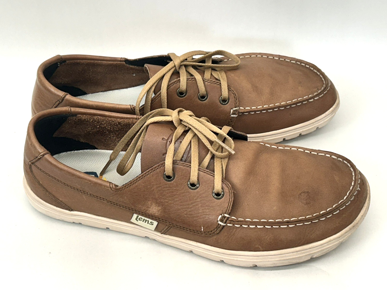 LEMS Men’s Mariner Walnut Brown Leather Zero Drop Boat Shoes EU 48 US 14