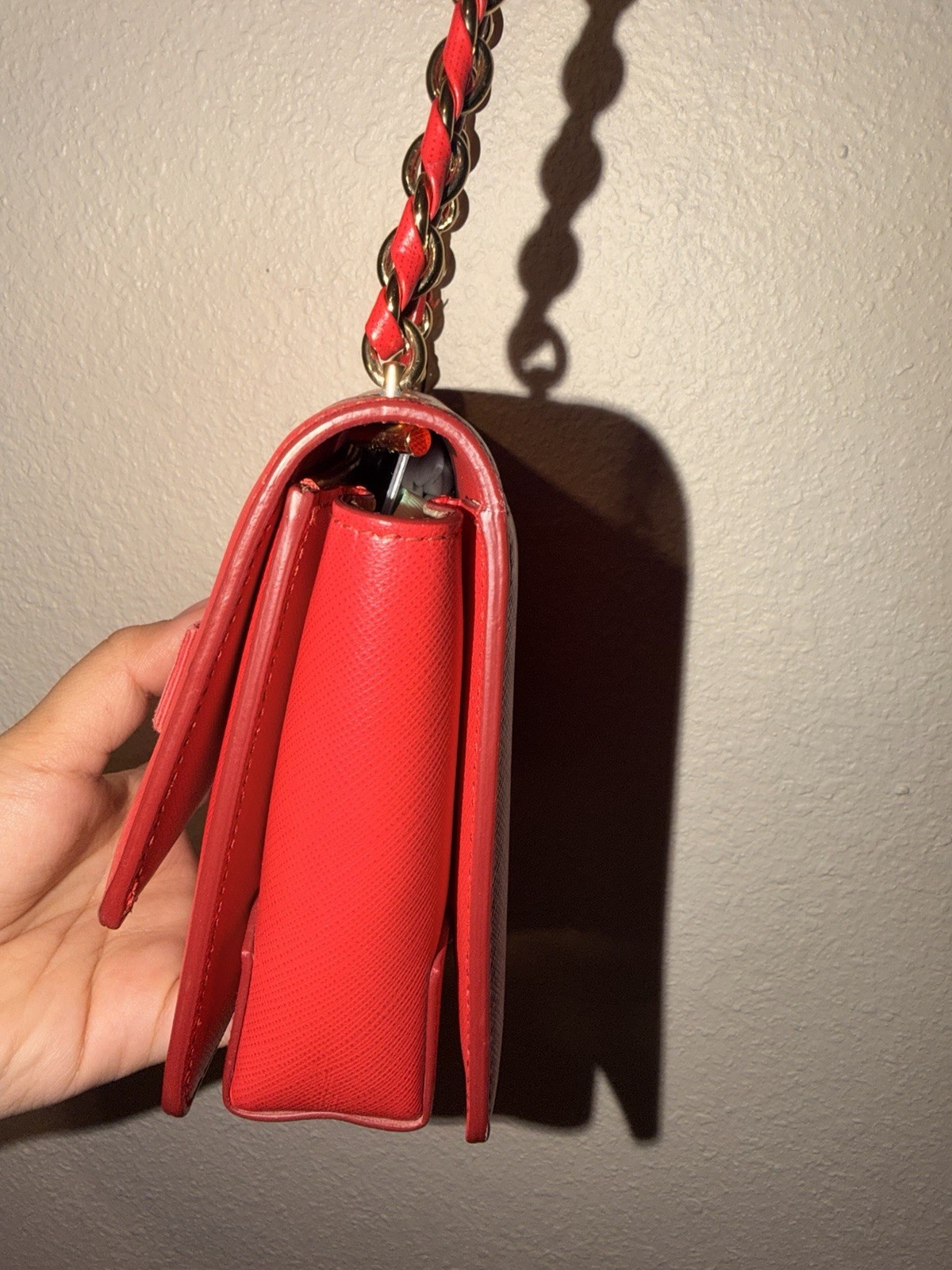 Salvatore Ferragamo Red Small Crossbody Bag Chain Strap Bow Turn Lock Cert mini