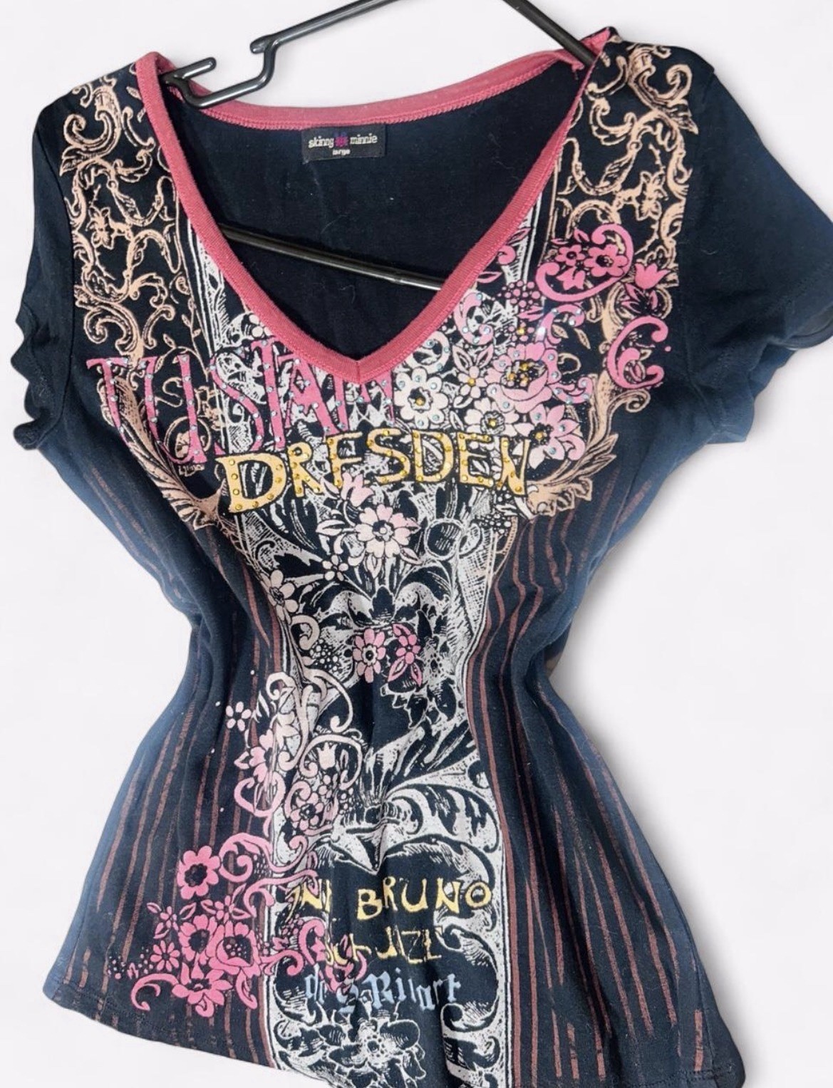 Y2K Rhinestone Skinny Minnie grunge top with a gothic vibe L