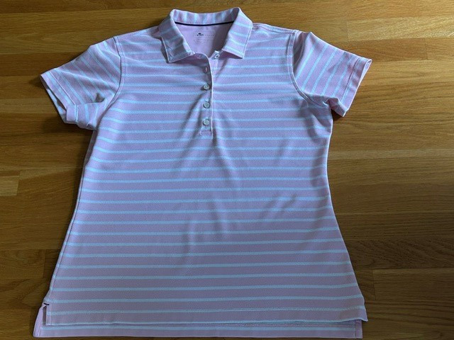 Peter Millar Womens Short Sleeve golf pique Polo Pink White stripes Large L
