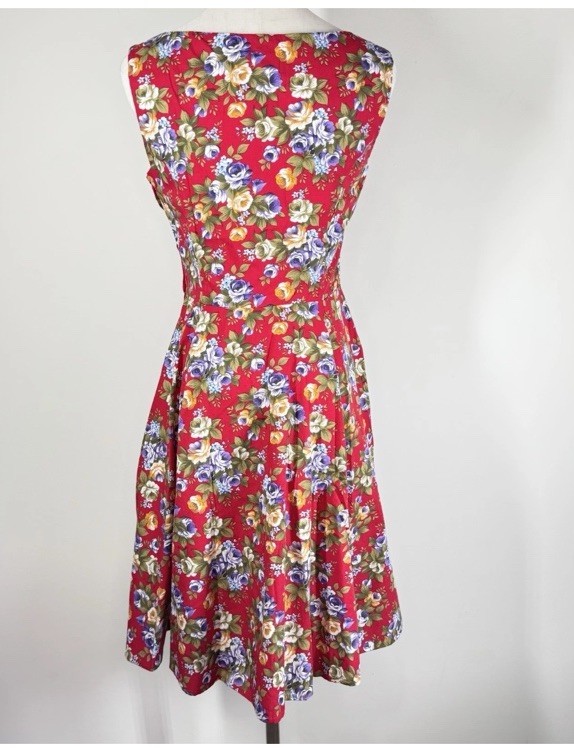 Hearts & Roses Rose Print Fit Flare Dress Size 14 Retro Alternative 50s Pin Up