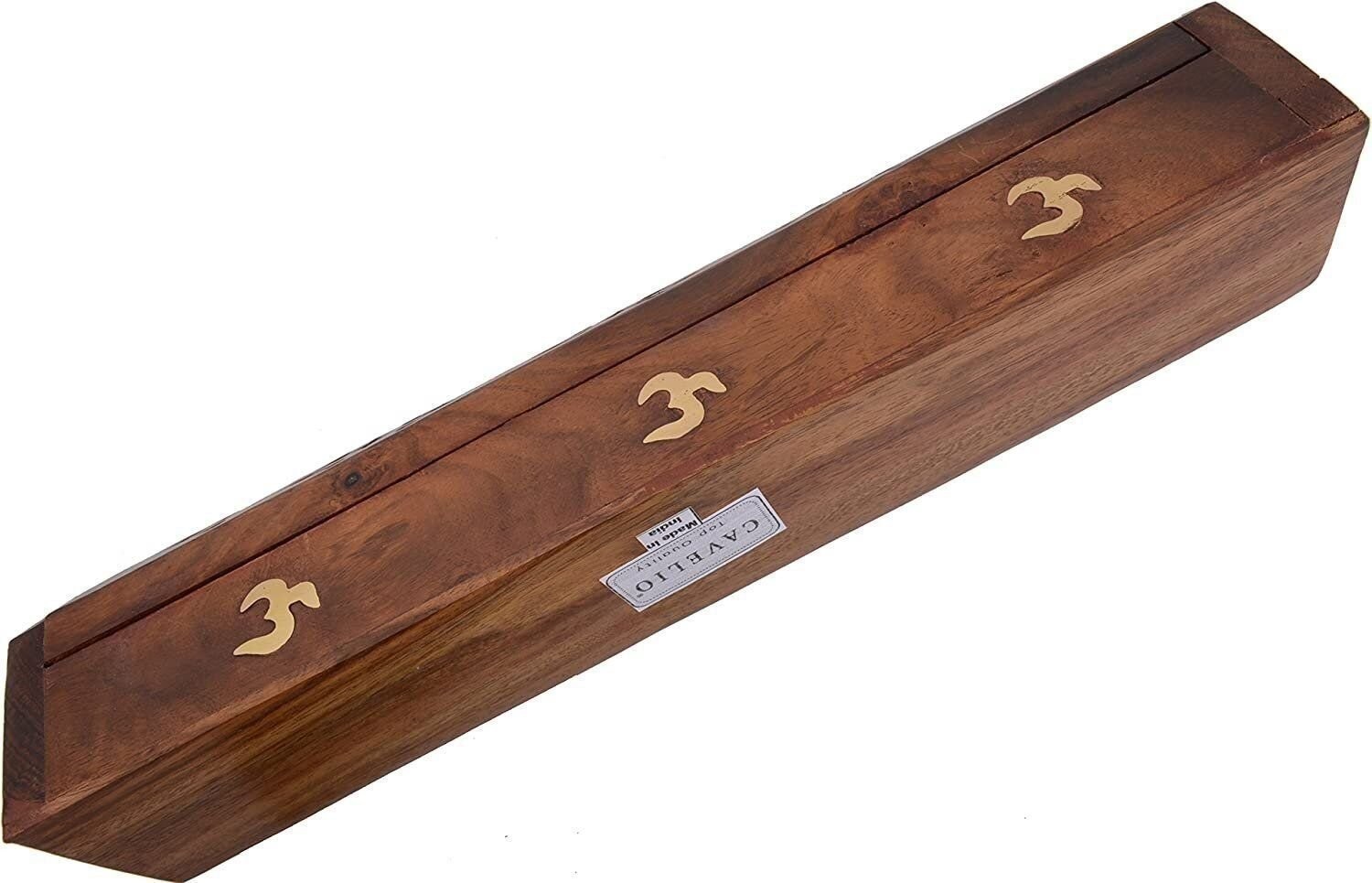 Cavelio ® Rose Wooden Coffin Incense Burner – Jali and Om 12″ – Brass Inlays…