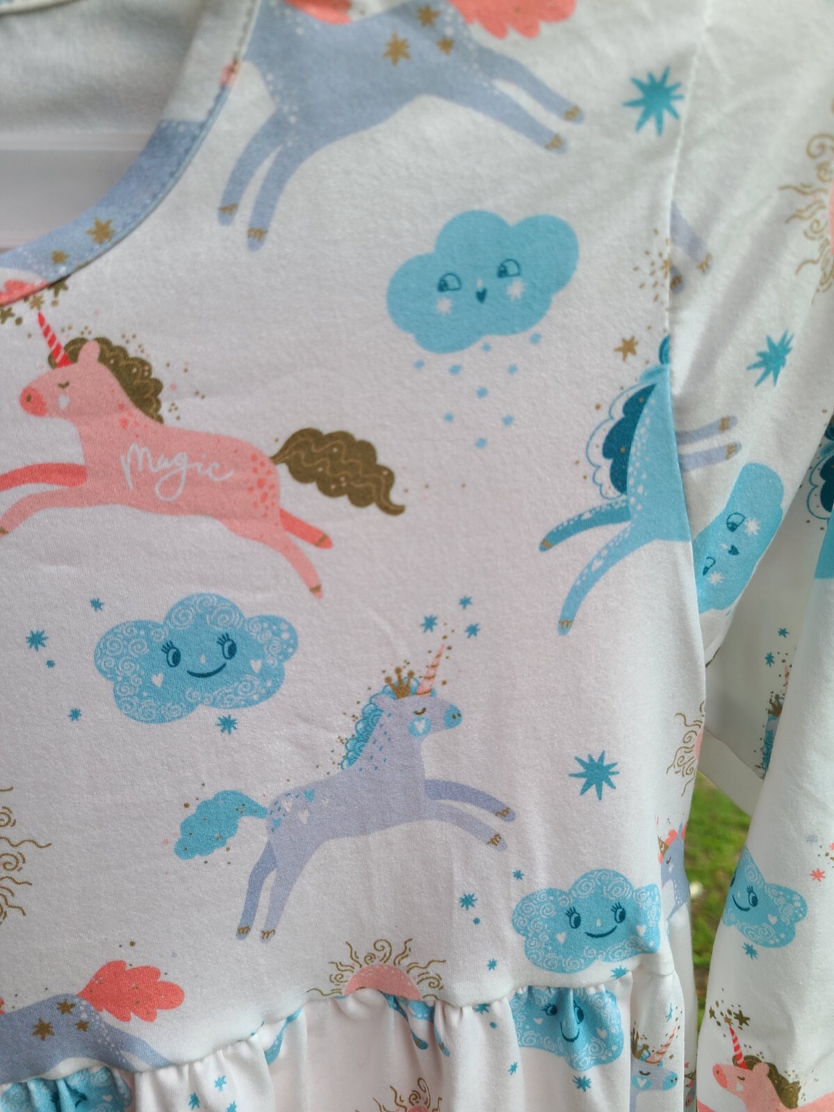 Pete and Lucy Coral, Blue & White Unicorn Sky Print Pant Set Sz 10-12 Girls New