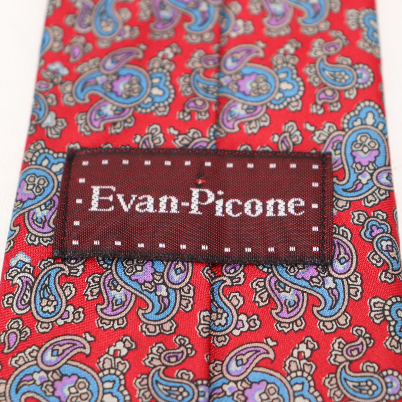 Vintage Evan Piccone Tie Mens 56 in Silk Red Blue Purple Paisley Floral Wide