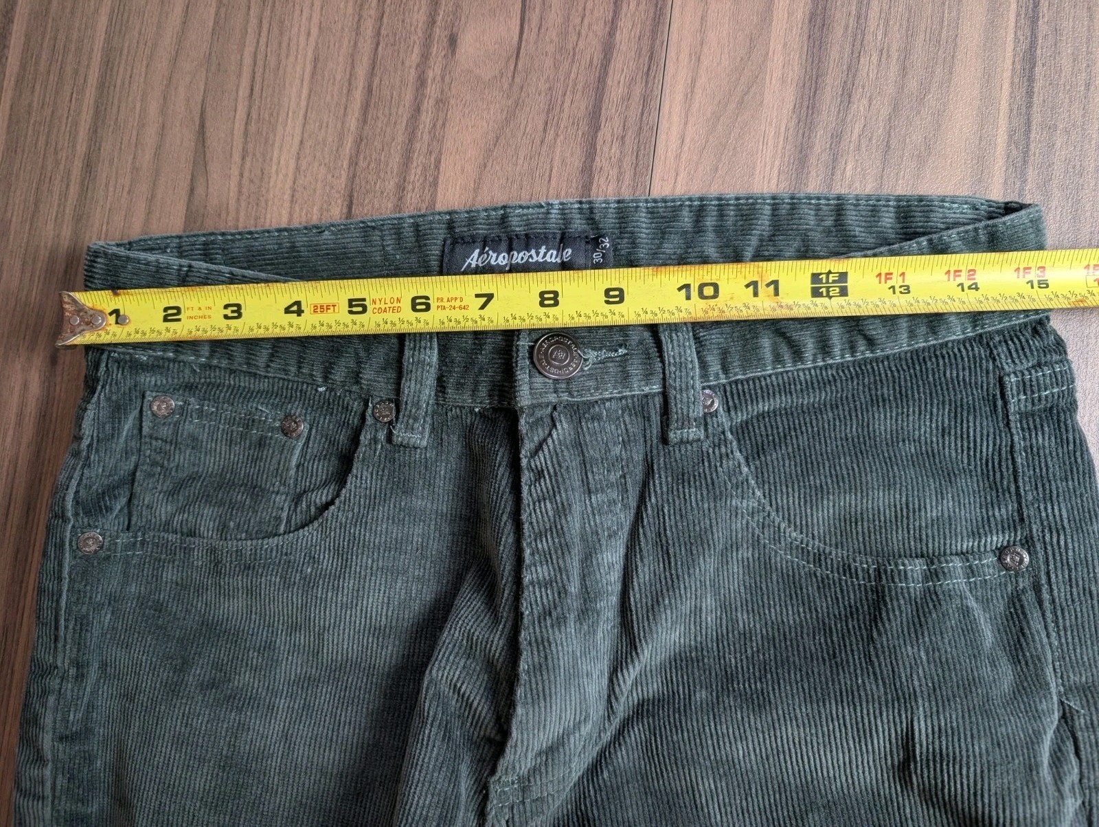 Aeropostale Mens 30×32 Olive Green Corduroy Pants Straight Stretch Casual 5…