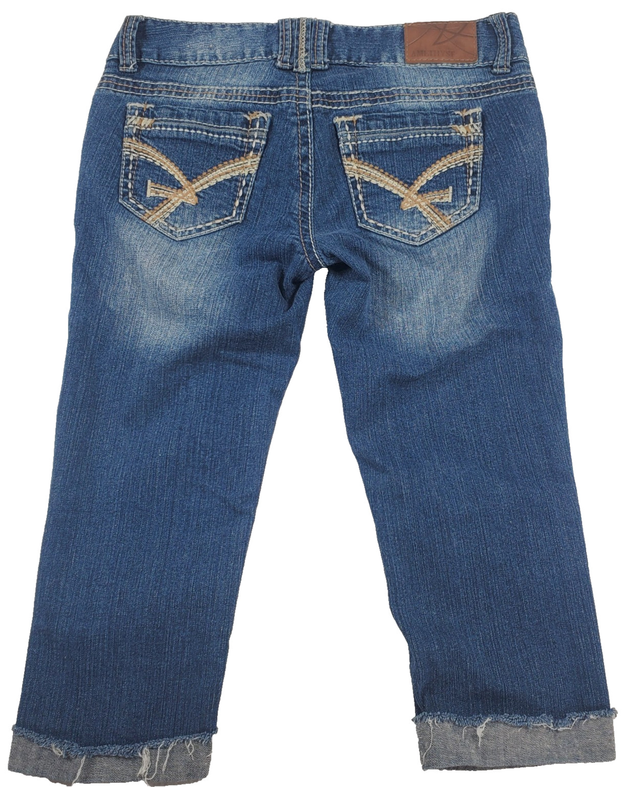 Amethyst Jeans Junior Womens 30×17 Blue Denim Capri Distressed