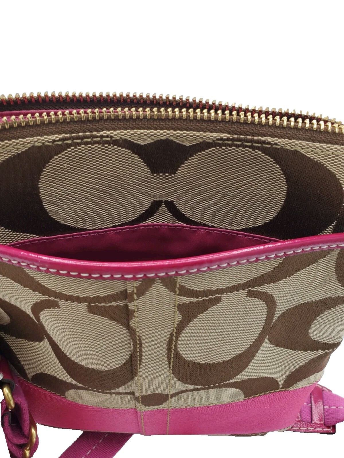 Beautiful Pink COACH Crossbody Monogram Purse Bag Tan/Brown CC Logo