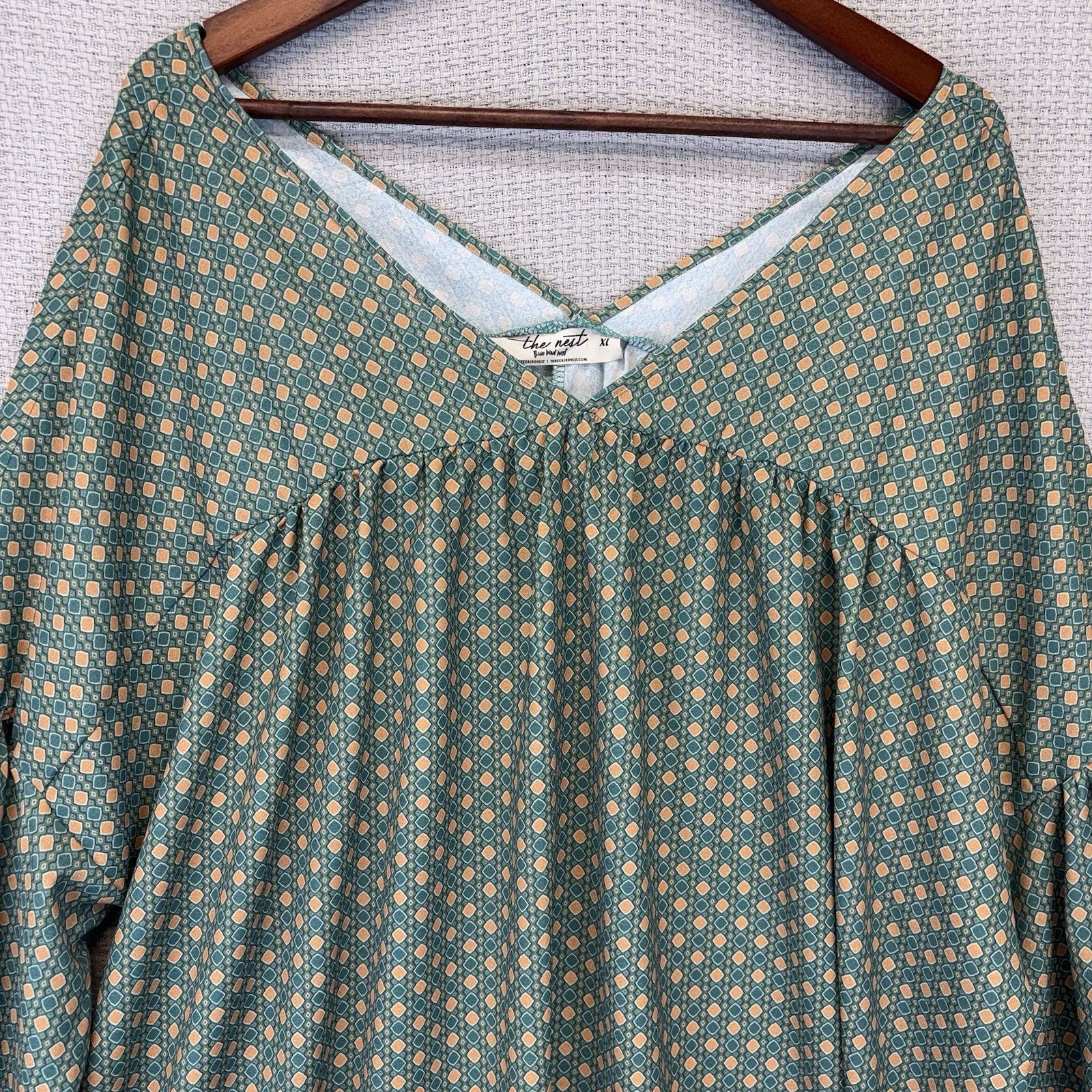 Three Bird Nest Women’s Kendrix Top Blouse Green Yellow Geometric Flowy Boho XL