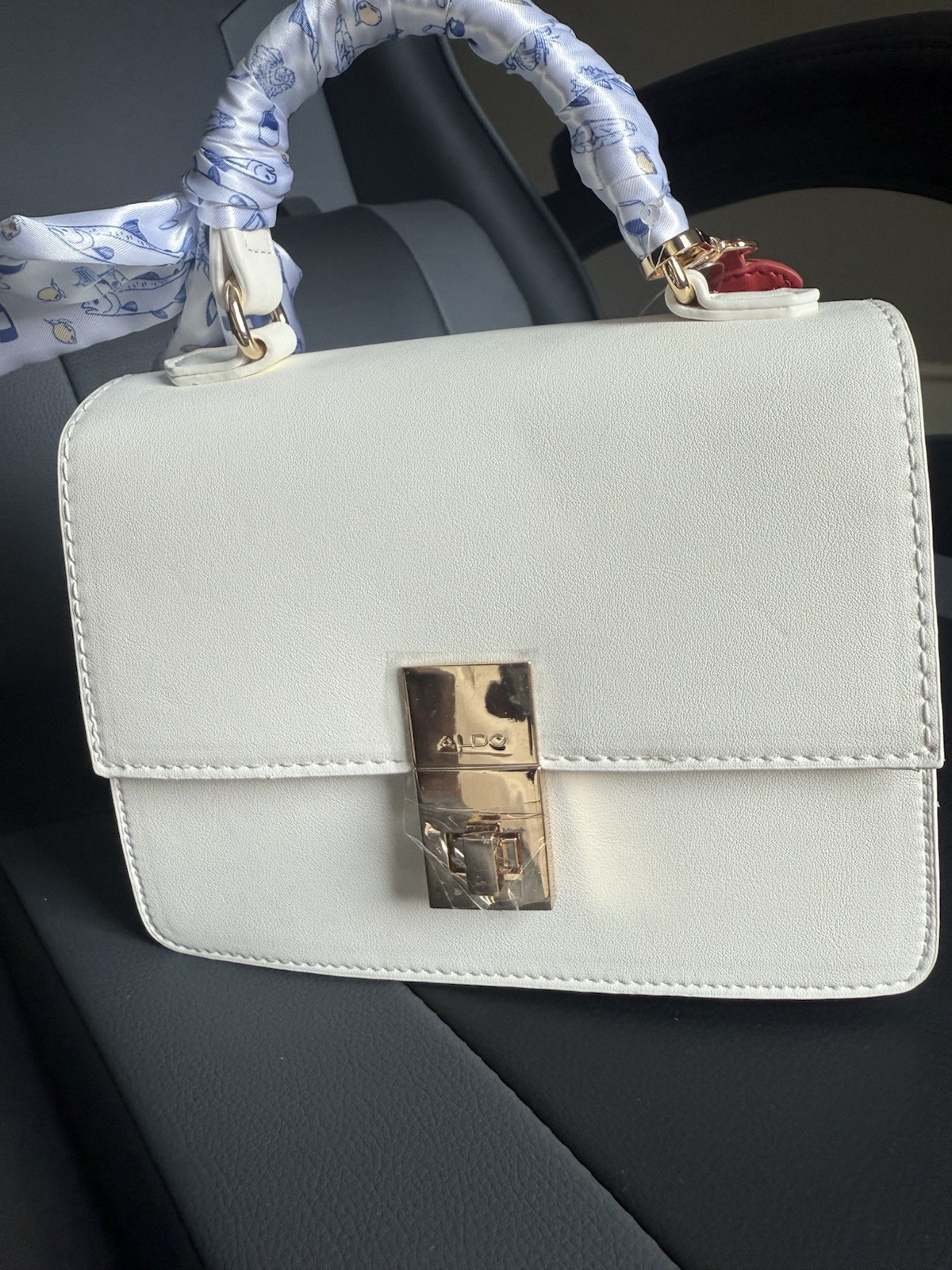 ALDO White Small Top Handle Bag Turn-Lock Gold Hardware Lobster Charm