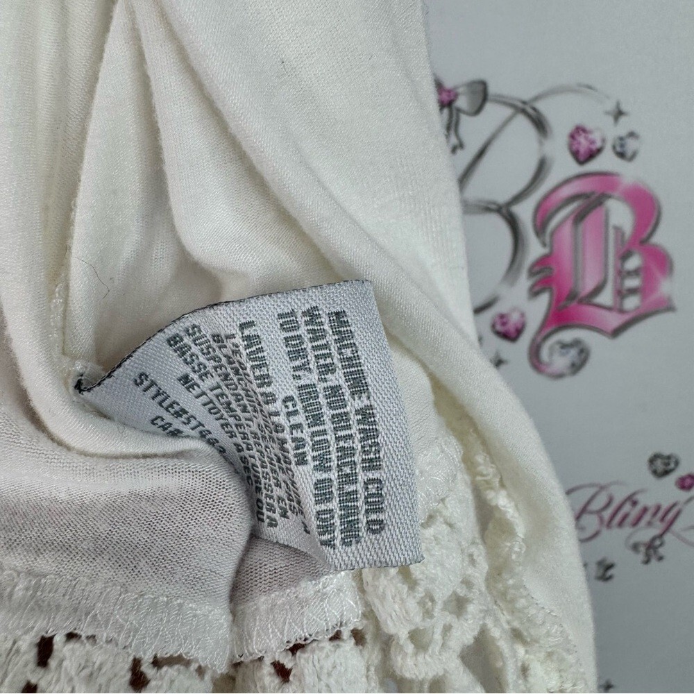 Suzy Shier cardigan shrug tshirt crochet hem bottom cream White Knit Cardigan