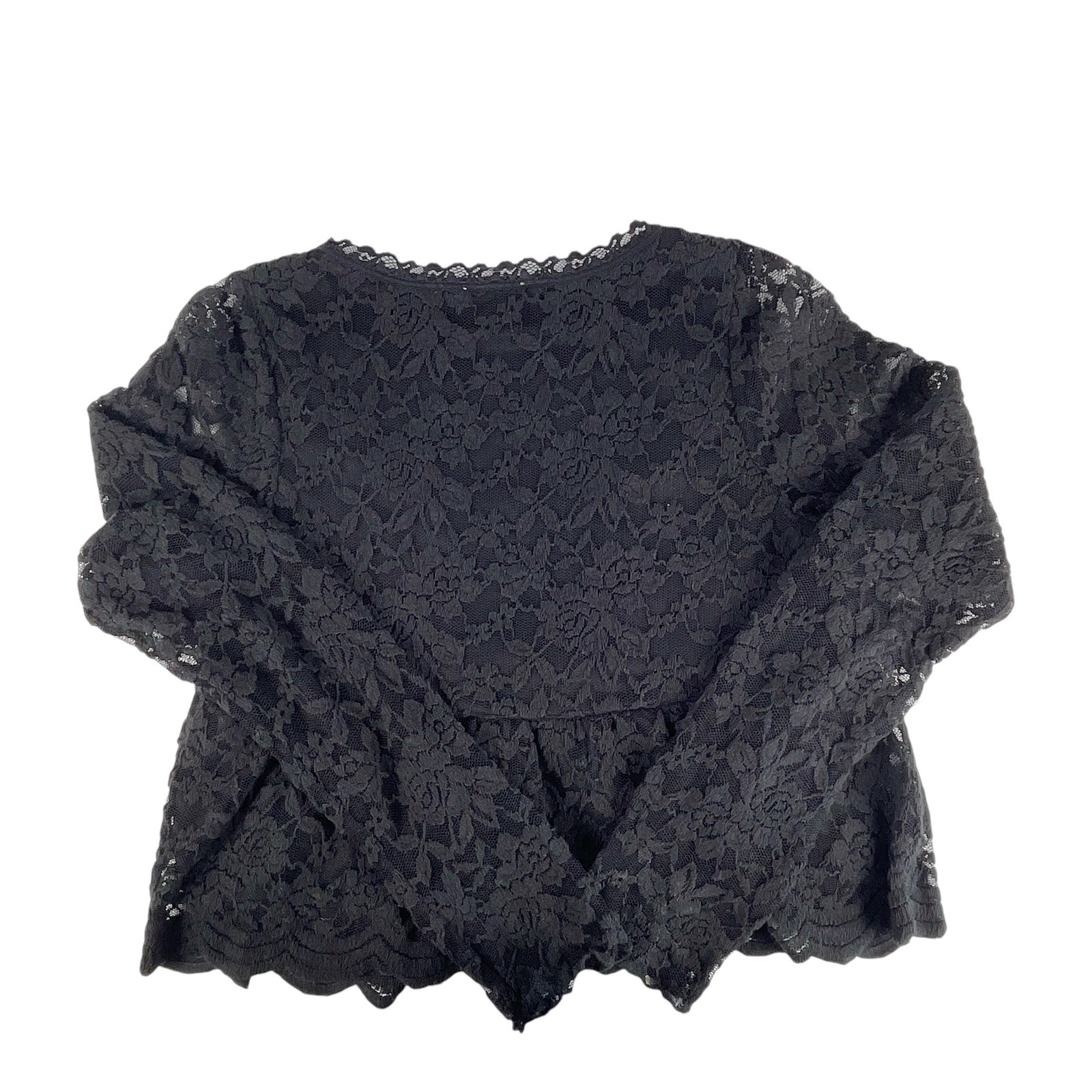 La Peche Black Lace Long Sleeve Top Square Neck Peplum Babydoll M