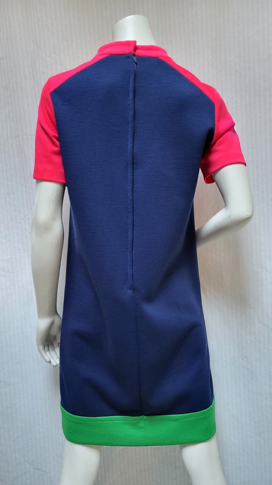 Vintage 1960’s Blue Pink Green Mod Double Knit Dress – Size M