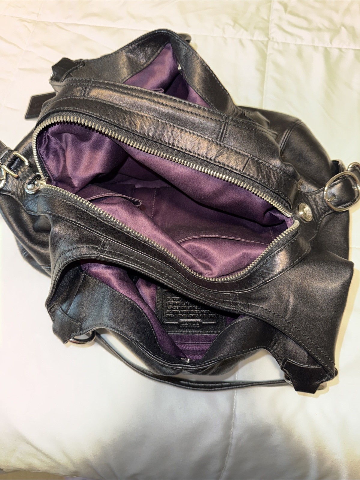 Coach Black Shoulder Bag Buckle Accent, Madison Maggie Hobo Purple Lining 15742