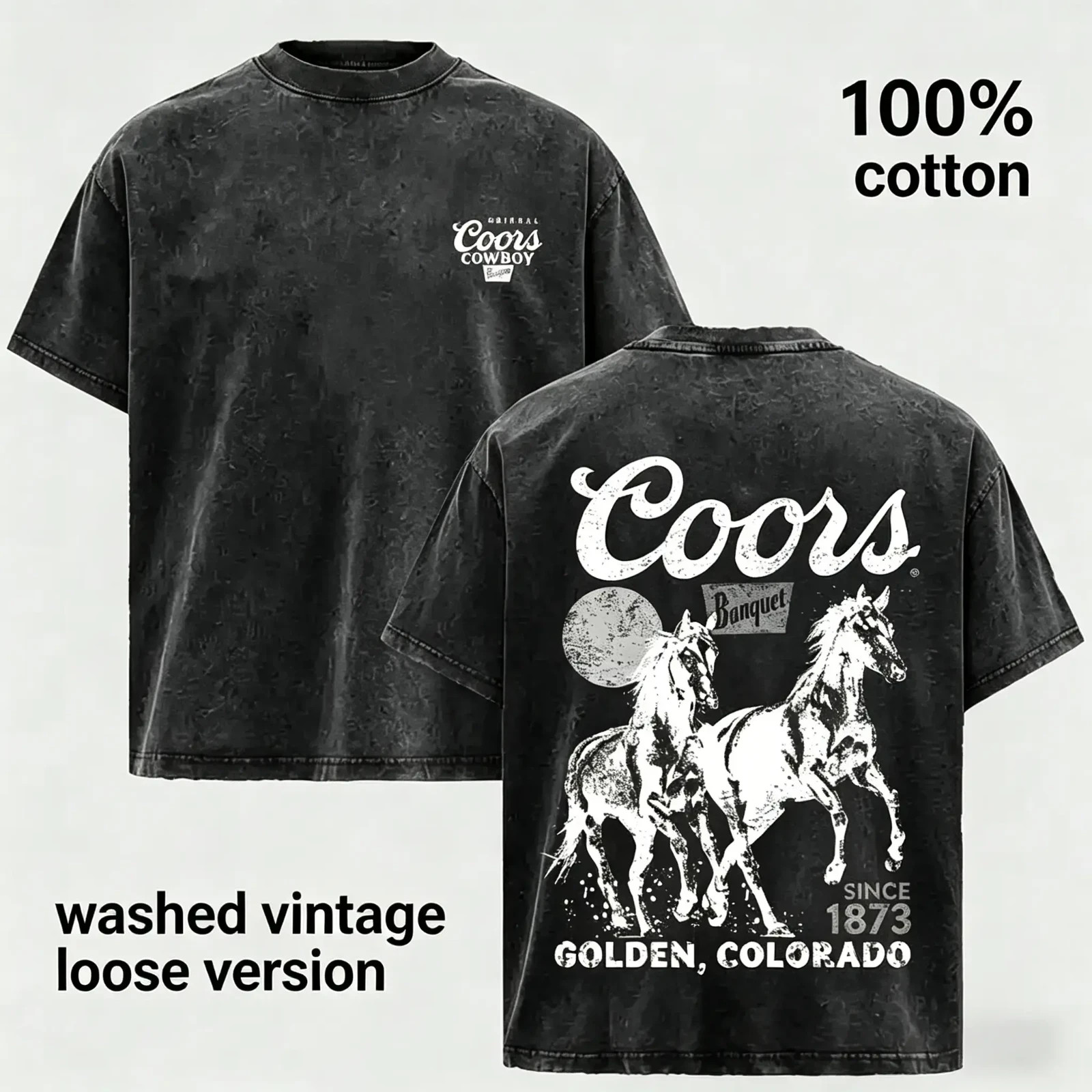 Men’s Vintage Washed Cotton Short-Sleeve T-Shirt – Retro Western Brewery Cowboy