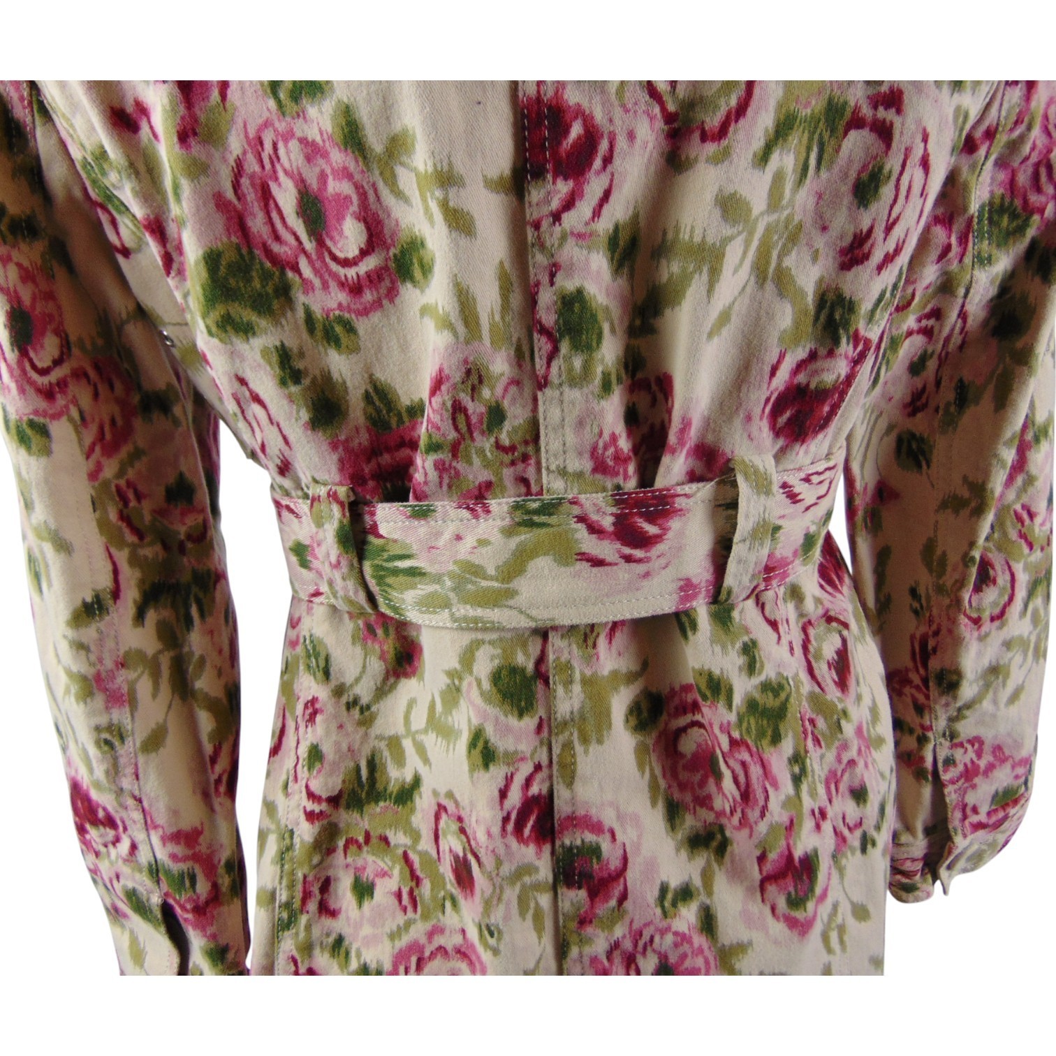 Madison Studio Floral Romantic Rose Print Belted Trench Coat Size 10 Cotton