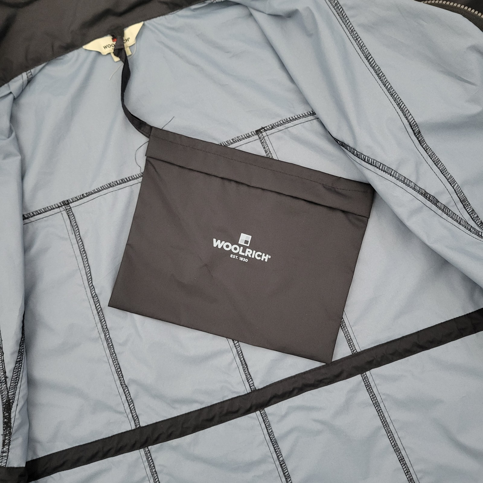 WOOLRICH Womens Rain Jacket Lightweight Hooded Utility Parka Black Packable Lg