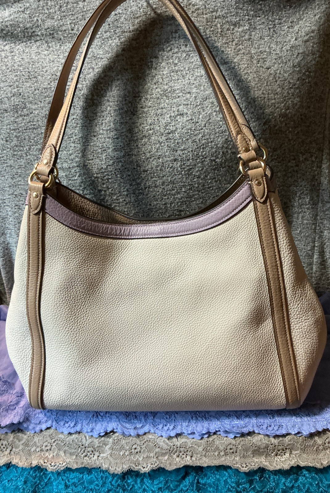 Coach Kristy Colorblock Pebble Grain Leather Snap Zip Carryall Tote & Satchel